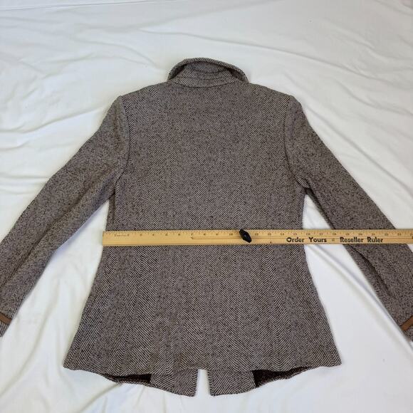 St. John Collection Blazer Jacket 4 S Chevron Wool Blend Brown Tan Unlined Zip - Picture 11 of 13